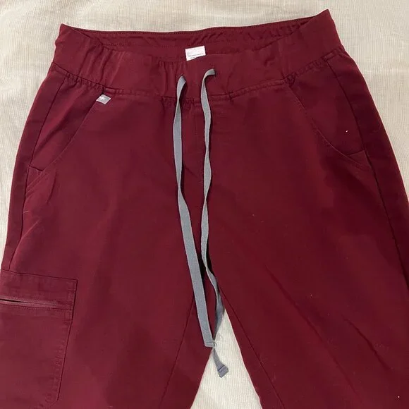 High Waisted Zamora Jogger Scrub Pants - Burgundy, Small/Tall - Picture 2 of 3